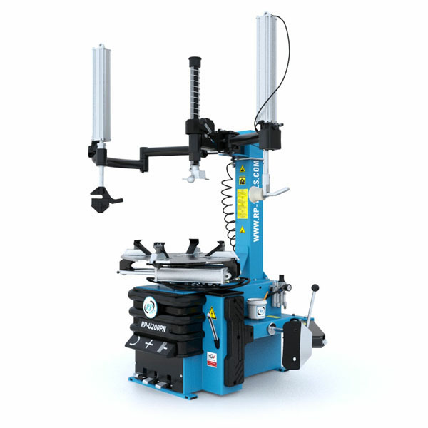 Däckomläggare från RP Tools, halvautomatisk i blå och svart design mot helvit bakgrund. 