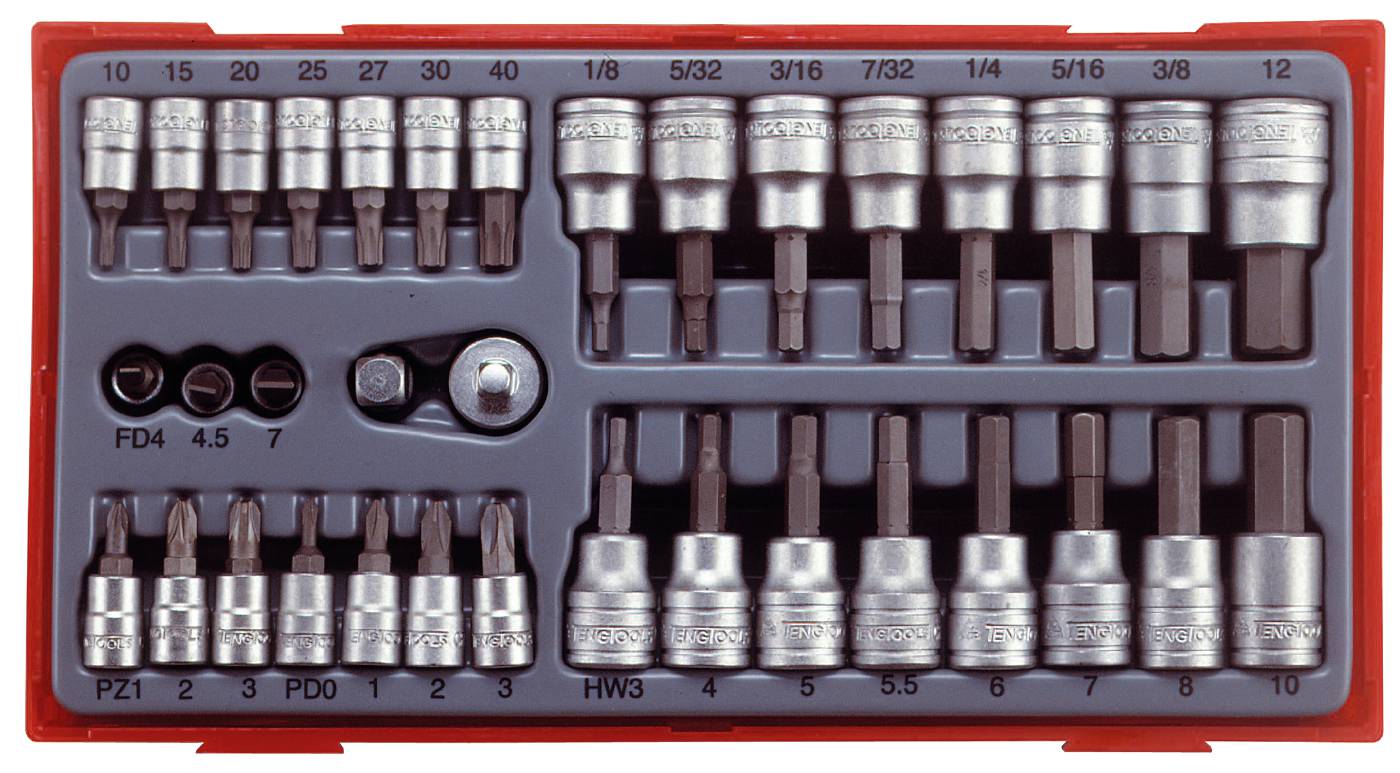 35 delars Hylsbitssats med 1/4'' och 3/8'' fyrkantsfäste Teng Tools TTBS35, maskiner & utrustning av hög kvalité. Alltid med snabb service - Smart Verkstad