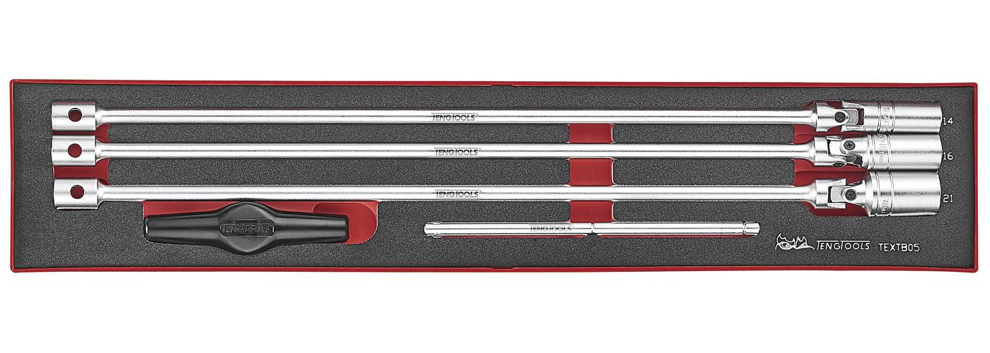 5 delars Tändstiftshylssats med extra långa hylsor med 3/8'' fäste och T-handtag. Teng Tools TEXTB05, maskiner & utrustning av hög kvalité. Alltid med snabb service - Smart Verkstad