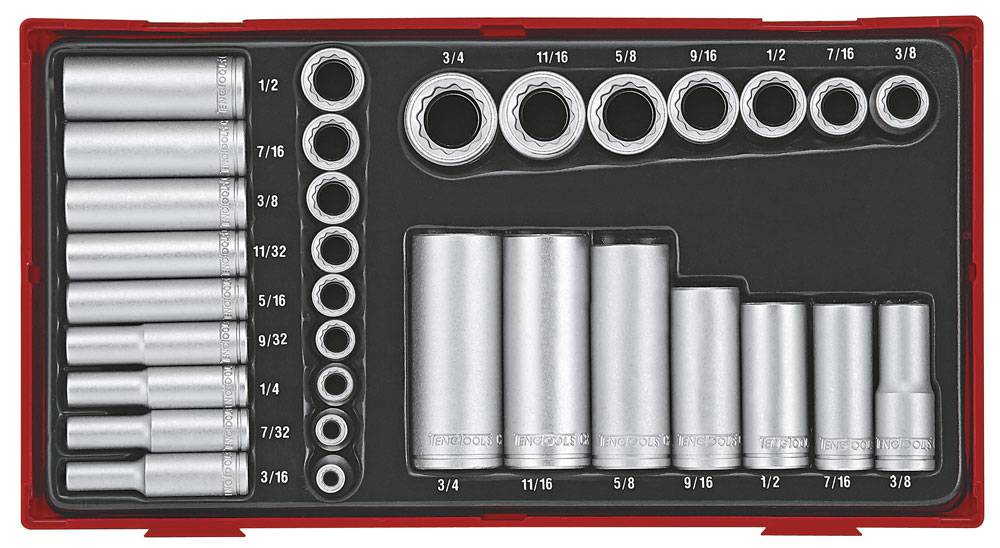 32 delars Hylssats. Med 1/4'' och 3/8'' fyrkantsfäste Teng Tools TTAF3212, maskiner & utrustning av hög kvalité. Alltid med snabb service - Smart Verkstad